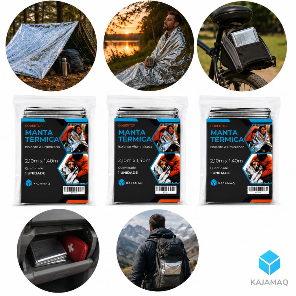 Kit Manta Termica Aluminizada para Emergencia Cobertor Isolante Camping Resgate Primeiros Socorros