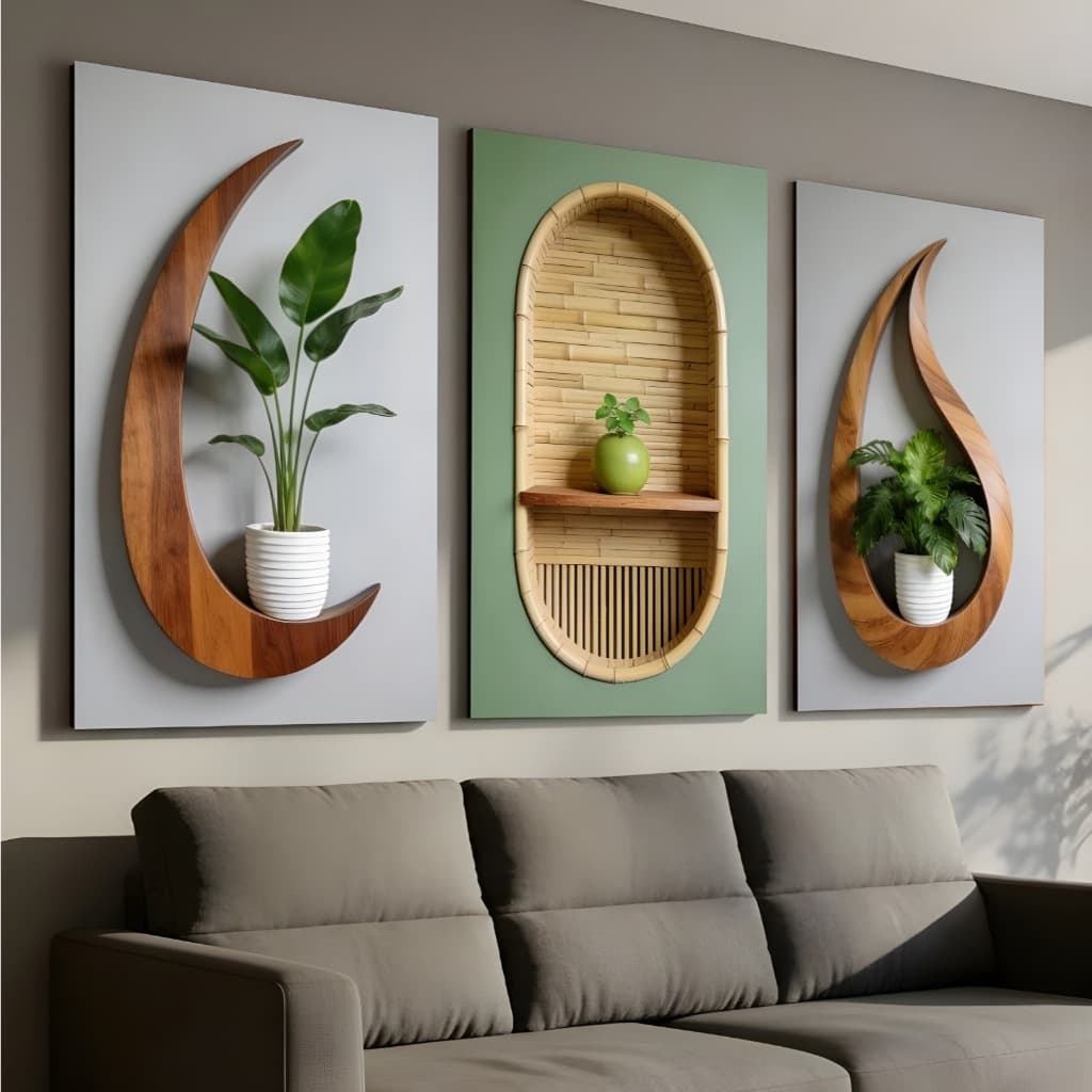 Quadro Decorativos Trio Boho Chic Minimalista Flores Vasos Abstrato Moderno Sala Kit 3 Peças