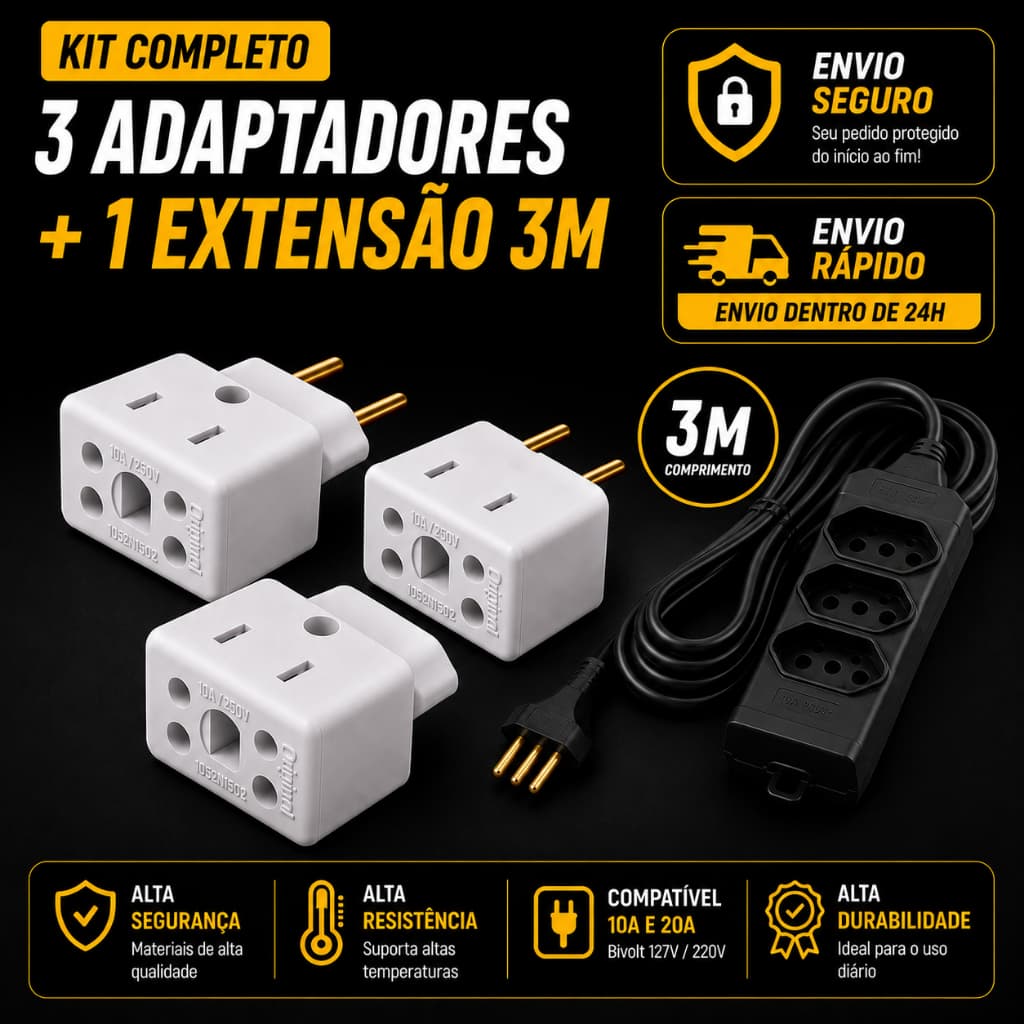 Adaptador de Tomada Reforçada Bivolt 10A e 20A | alta Resistência ao Calor Resistente Ideal Para Instalações Elétricas