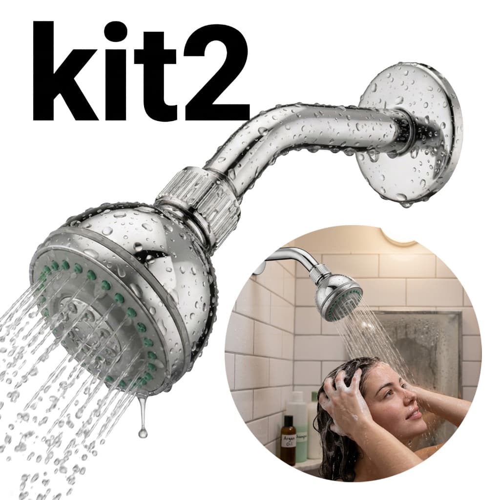 KIT2 Ducha Redonda Banheiro Inox ABS Anti-Ferrugem 10x10cm Gás