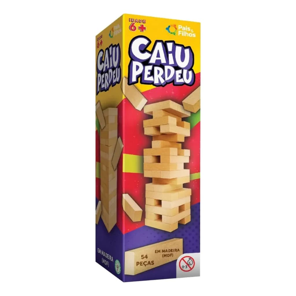 Jogo Caiu Perdeu Pais E Filhos Torre De Madeira 54 Peças