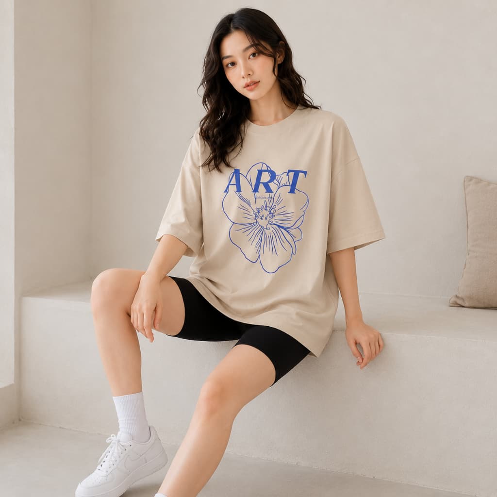 Camiseta Oversized Feminina ART Floral Estampada 100% Algodão Fio 30.1 Premium Confortável Cores Tamanhos P/M/G/GG