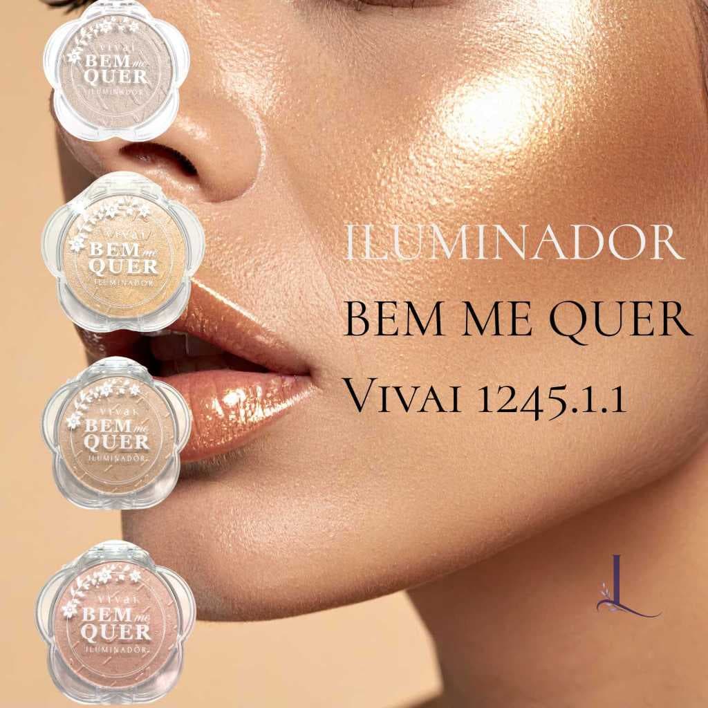 Iluminador Facial Vivai Bem Me Quer Glow Compacto Champagne Bronze Cobre Dourado Perolado