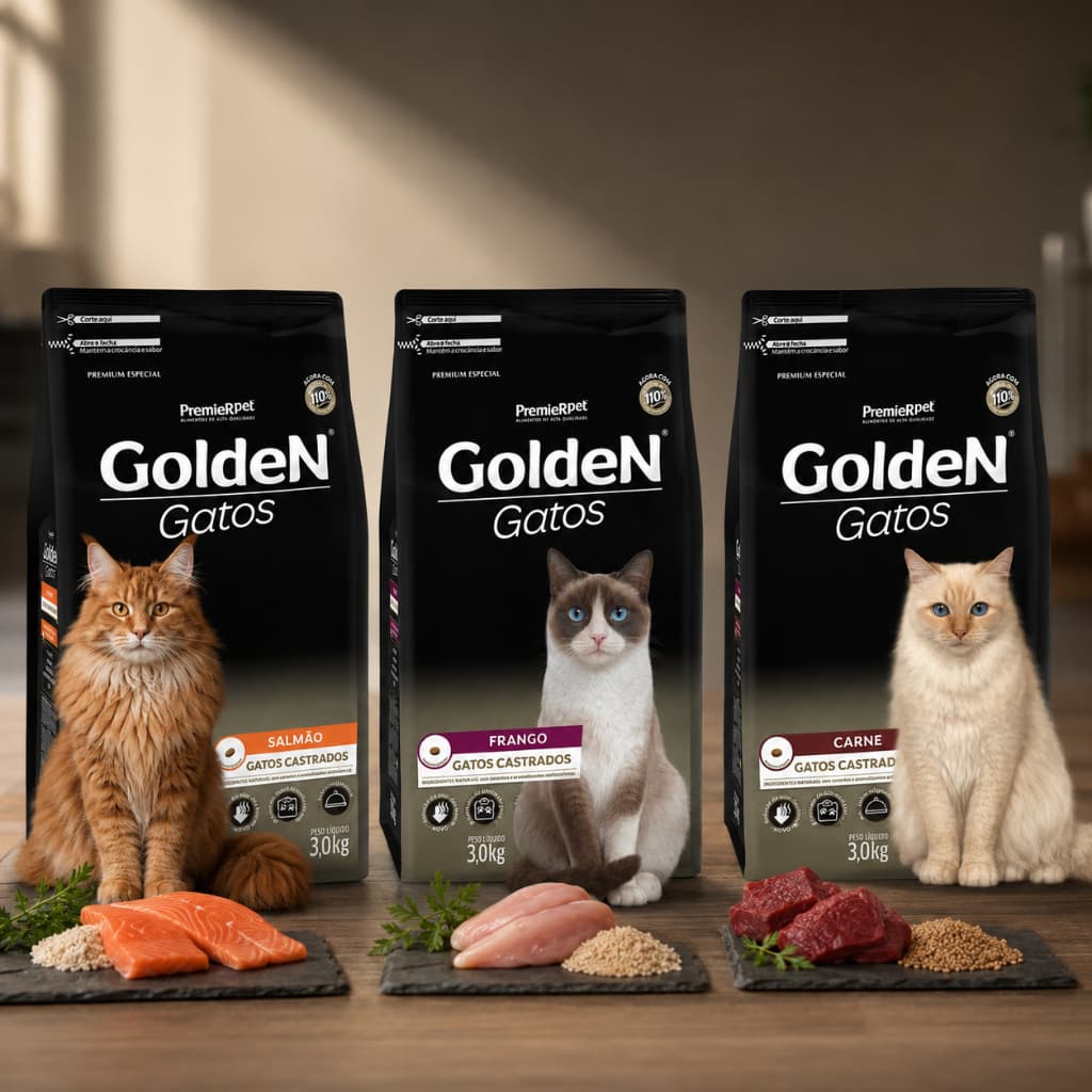 Ração Golden Gatos Adultos Castrados PremieR Pet 3kg Alimento Premium para Gatos Castrados