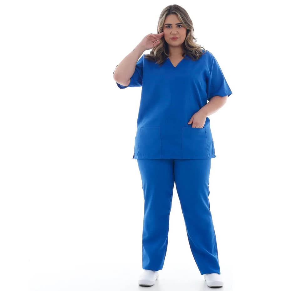 Plus Size Pijama Cirúrgico Feminino Oxford Tamanhos Grandes