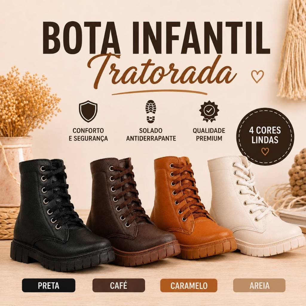 Bota Infantil Feminina Coturno Tratorada Menina  Cano Médio Confortável Antiderrapante