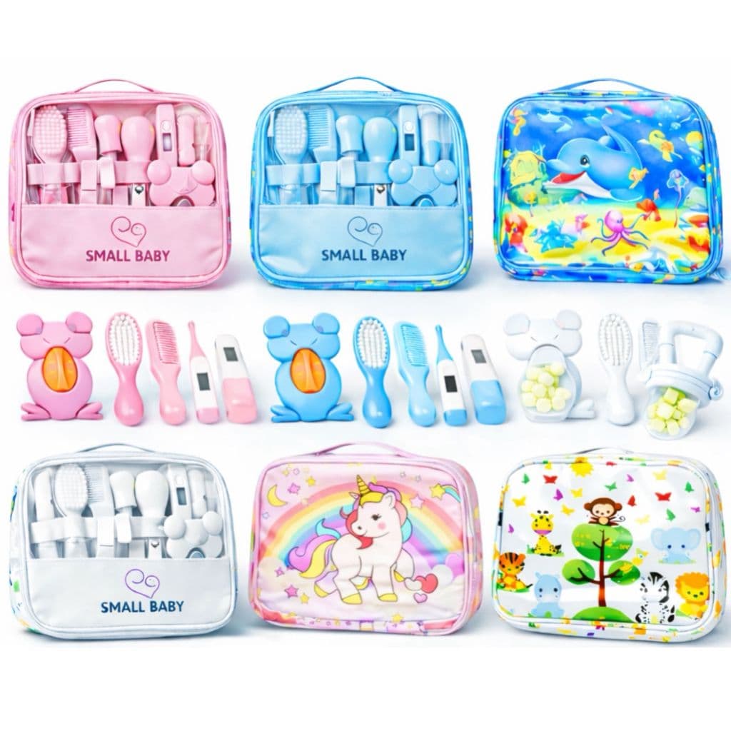 Kit Bebê SAFARI Maternidade Conjunto Higiene 14 Peças Branco, Azul