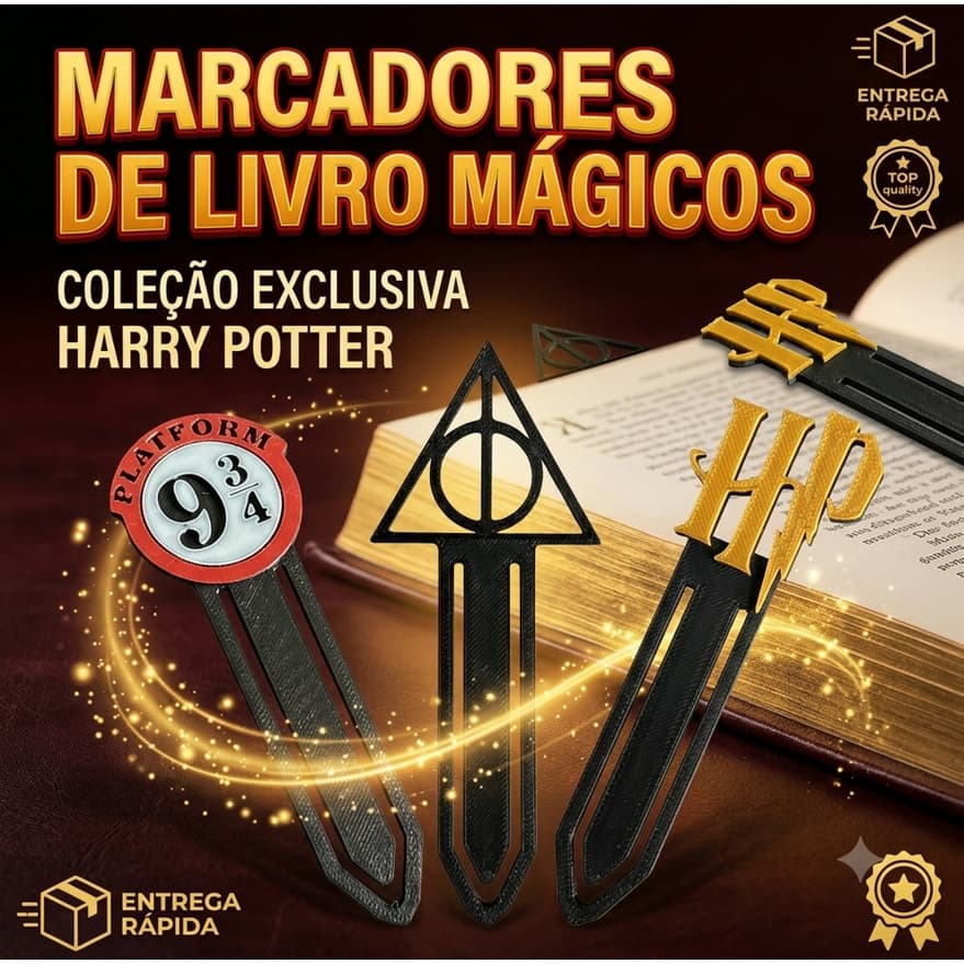 Kit 3 Marcadores de Paginas Harry Potter