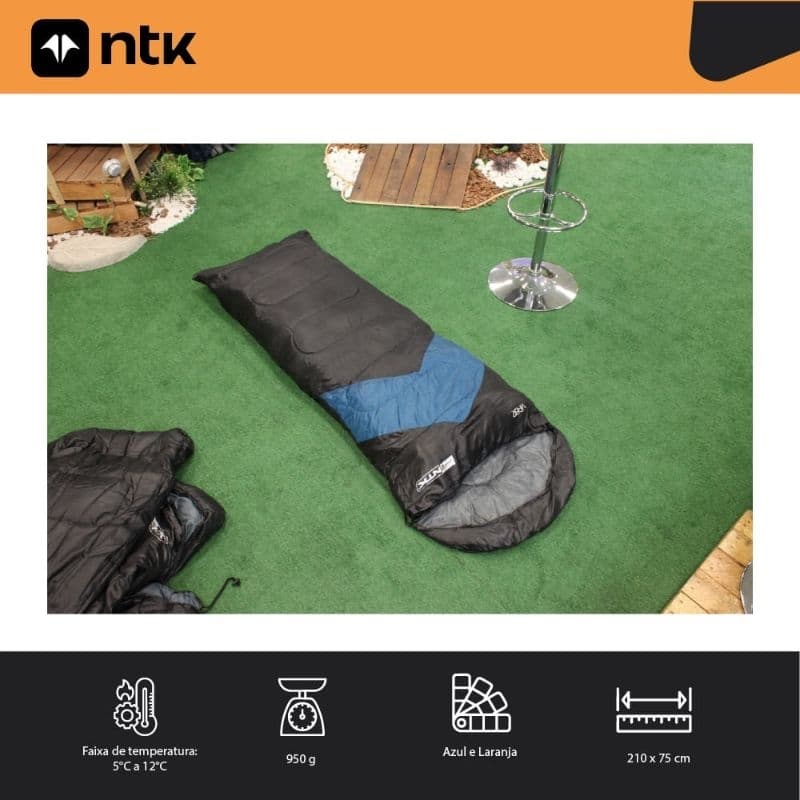 Saco de Dormir Nautika Azul e Preto Viper com Capuz para Maior Conforto