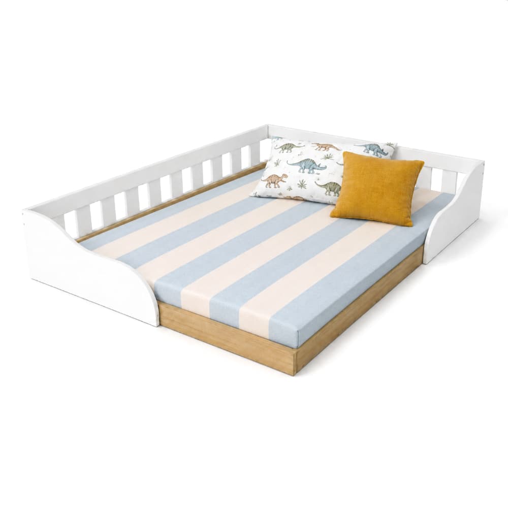 Cama Infantil Montessoriana de Casal com Grade de Proteção Cor Branco/Lâmina Mel - BRV Móveis