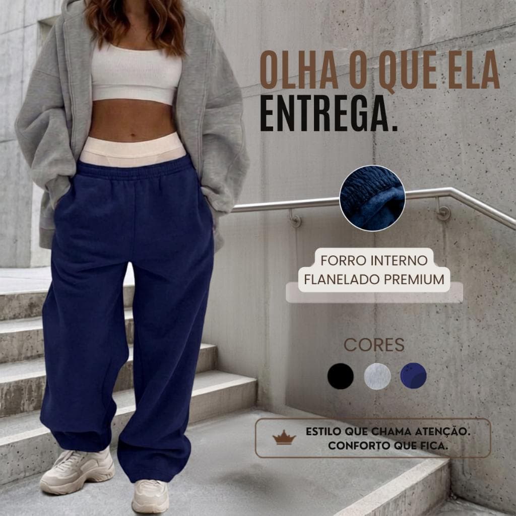 Calça  Baggy Moletom  Masculina Larga Streetwear Casual Flanelado Lisa Unissex Casual Algodão Confortável