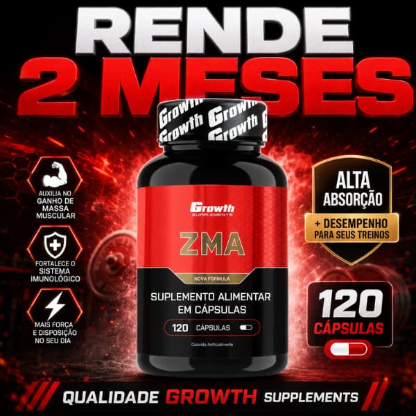 ZMA 120 CÁPSULAS – GR0WTH SUPPLEMENTS ( ZINC0, MAGNÉSI0, CR0M0 E VITAMINA B6 )
