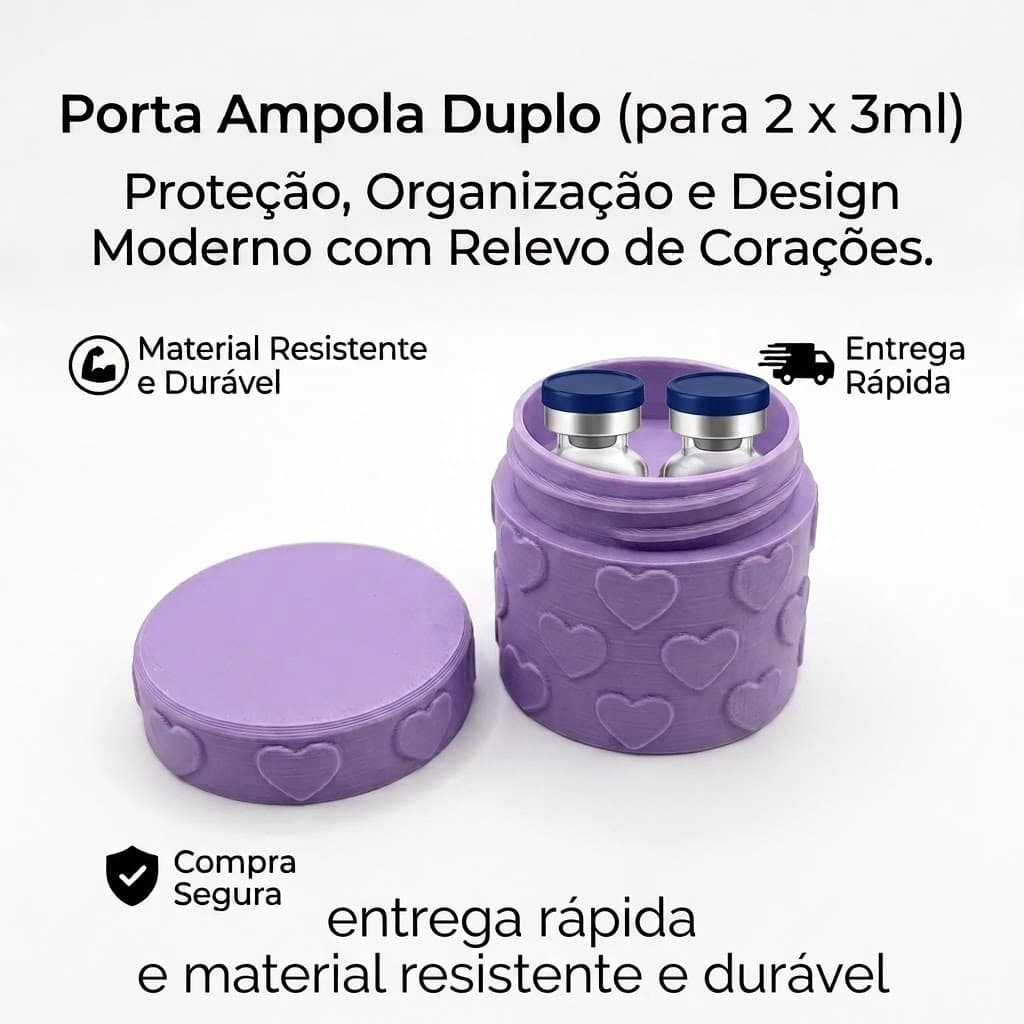 Porta Ampola Frasco Organizador 2 Ampolas 3ml Tirze - GH Coração Em Alto Relevo Moderno Presente