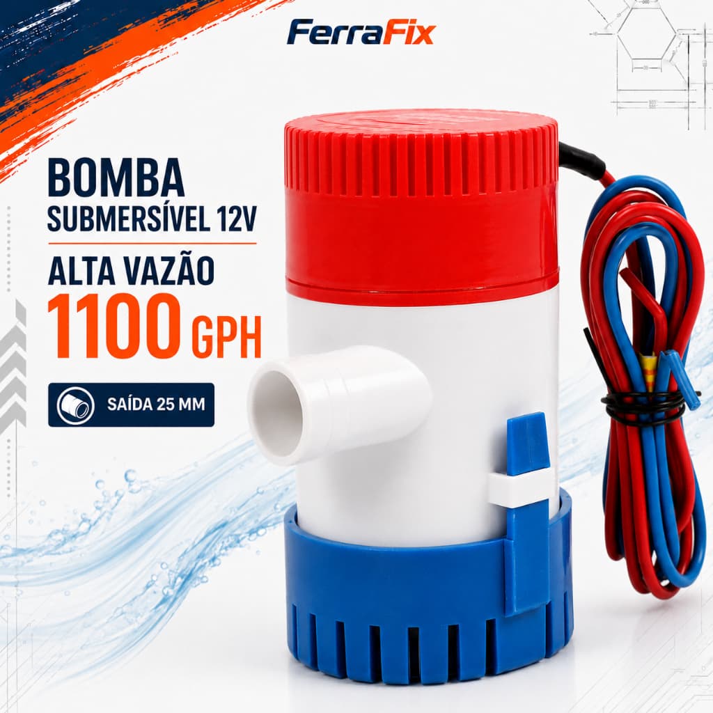Bomba de Porão 1100GPH 12V Saída 25mm Submersível Para Barco Aquário Piscina Drenagem