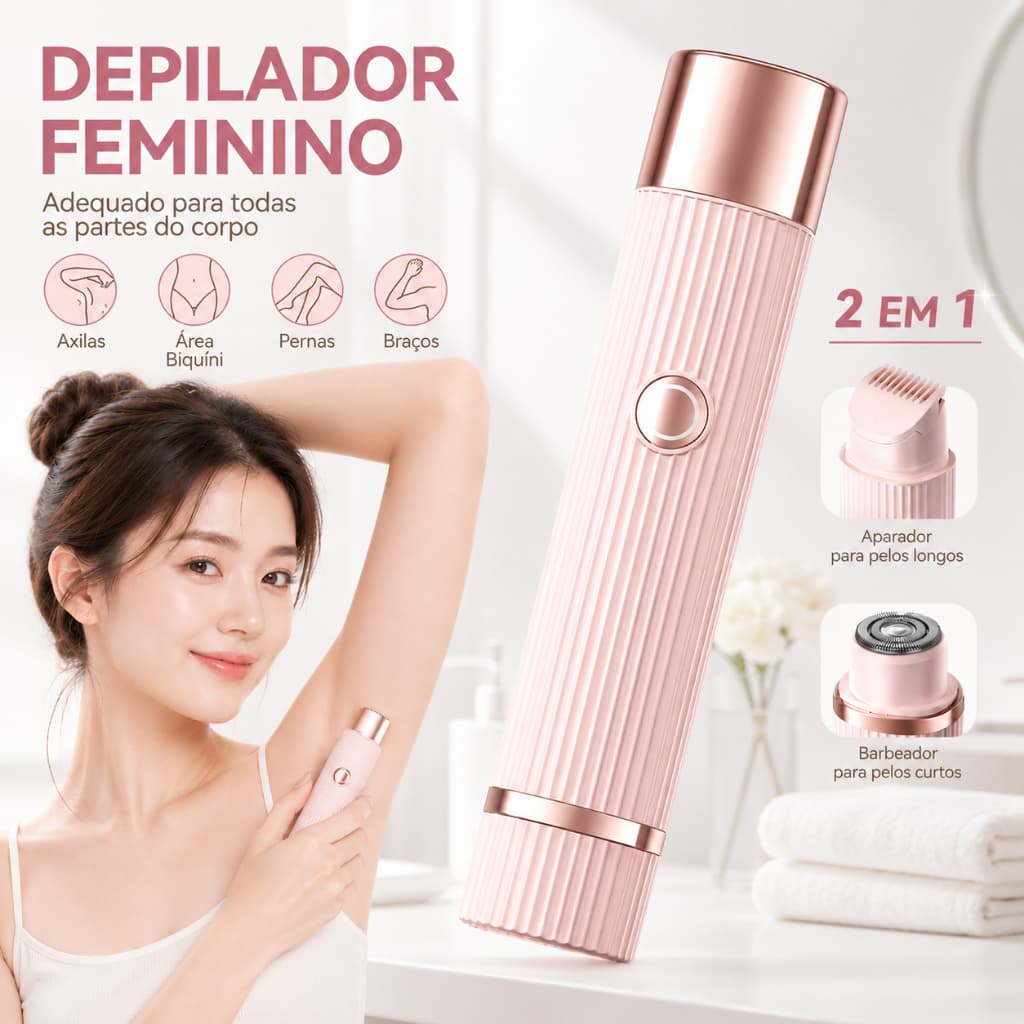 Barbeador Elétrico Lâmina Dupla, Uso Corporal Completo, Cuidado Suave para Pele, Acompanha Cabo USB e Escova de Limpeza