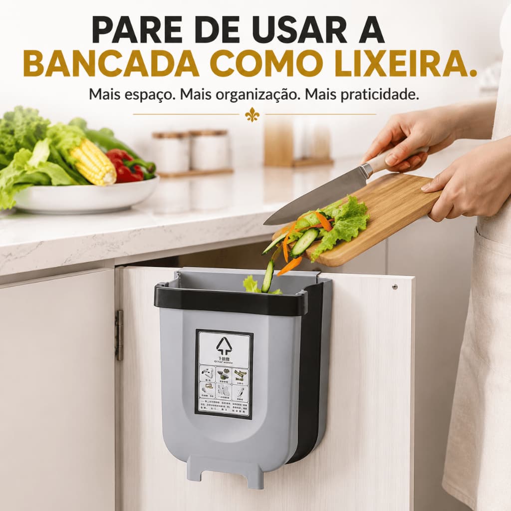 Lixeira Retrátil Dobrável Cozinha Porta Armário Compacta Fácil Limpeza Flexora™