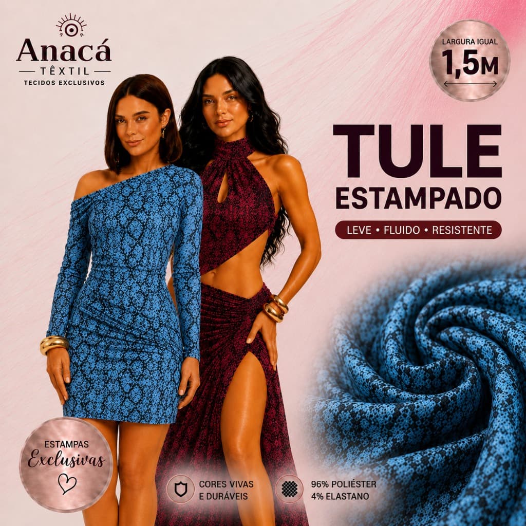Tule de Malha em 6 opções de cores estampa cobra animal print com elastano 1m  para confecção de Vestidos , Saias