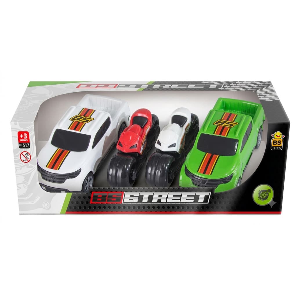 Kit 2 Carrinhos Picape Caminhonete 2 Moto Corrida Brinquedo Criança infantil BS TOYS