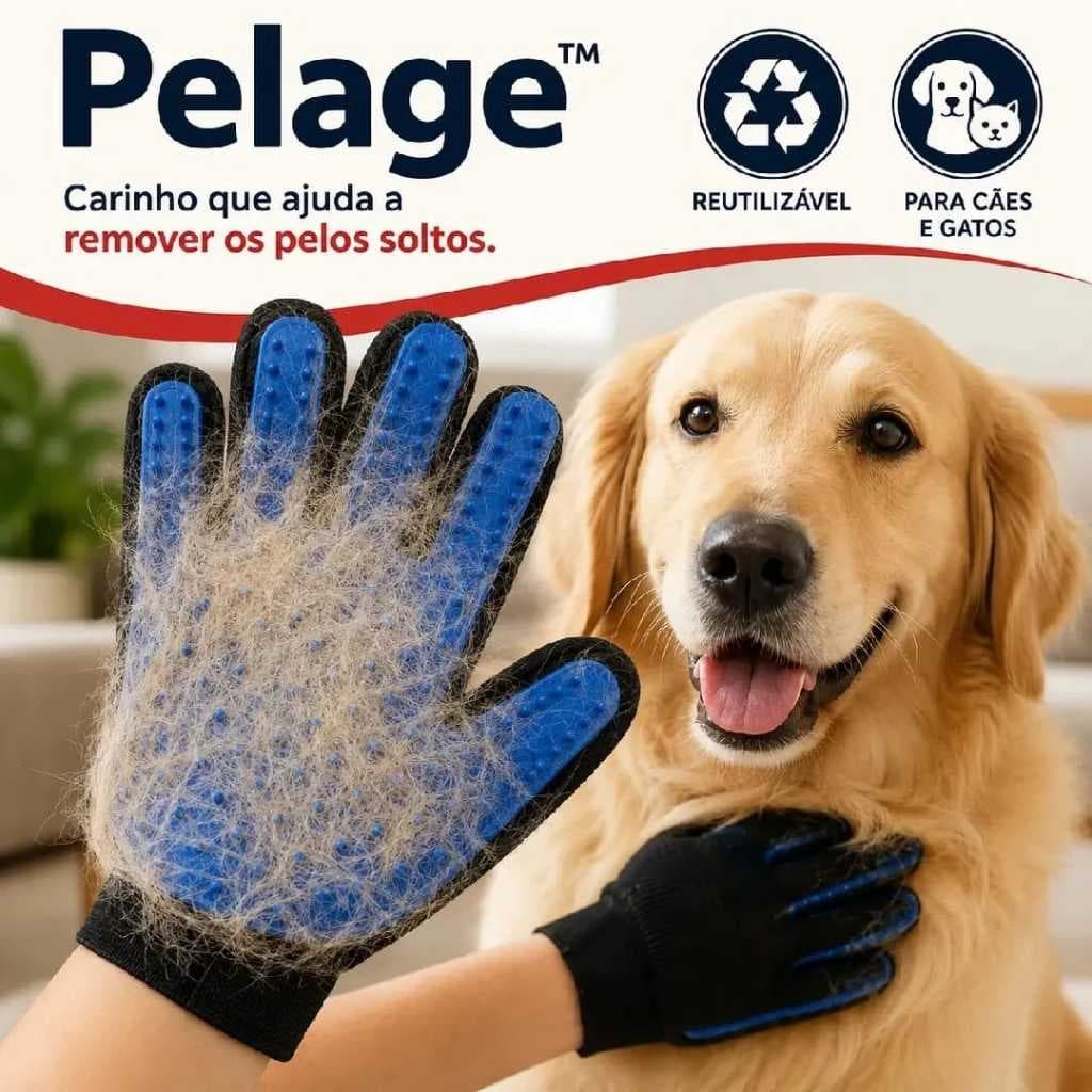 Luva Removedora de Pelos Pet para Cães e Gatos Escova Massageadora Reutilizável Pelage™ 23cm