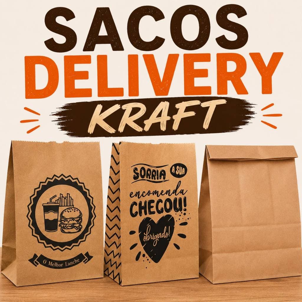 Saco Delivery Kraft – Liso | Lanche | Sorria | P, M, G e GG | Kits com 25, 50 ou 100 Unidades