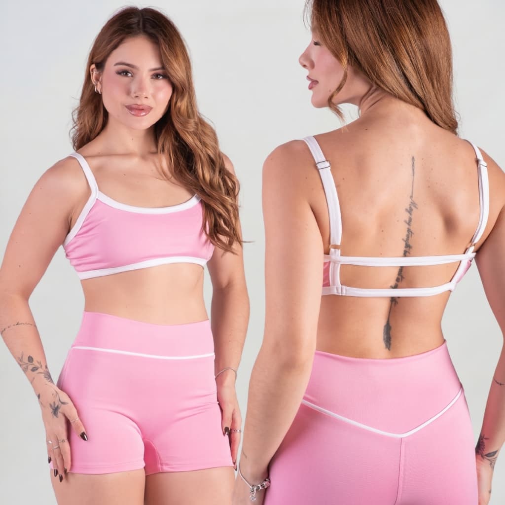 Conjunto Fitness Feminino Top e Short Academia Zero Transparencia Cós Alto Poliamida