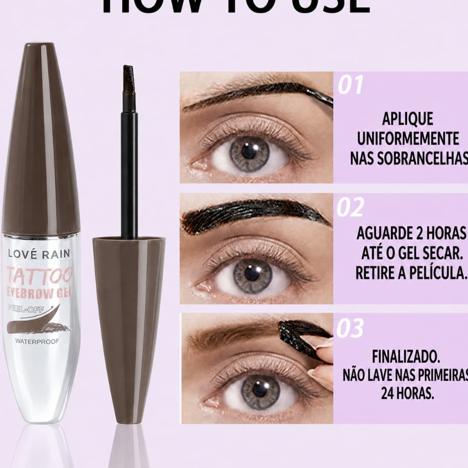 Gel para Sobrancelha Peel-Off Efeito Tatuagem Semipermanente – Maquiagem Natural de Longa Duração à Prova d’Água