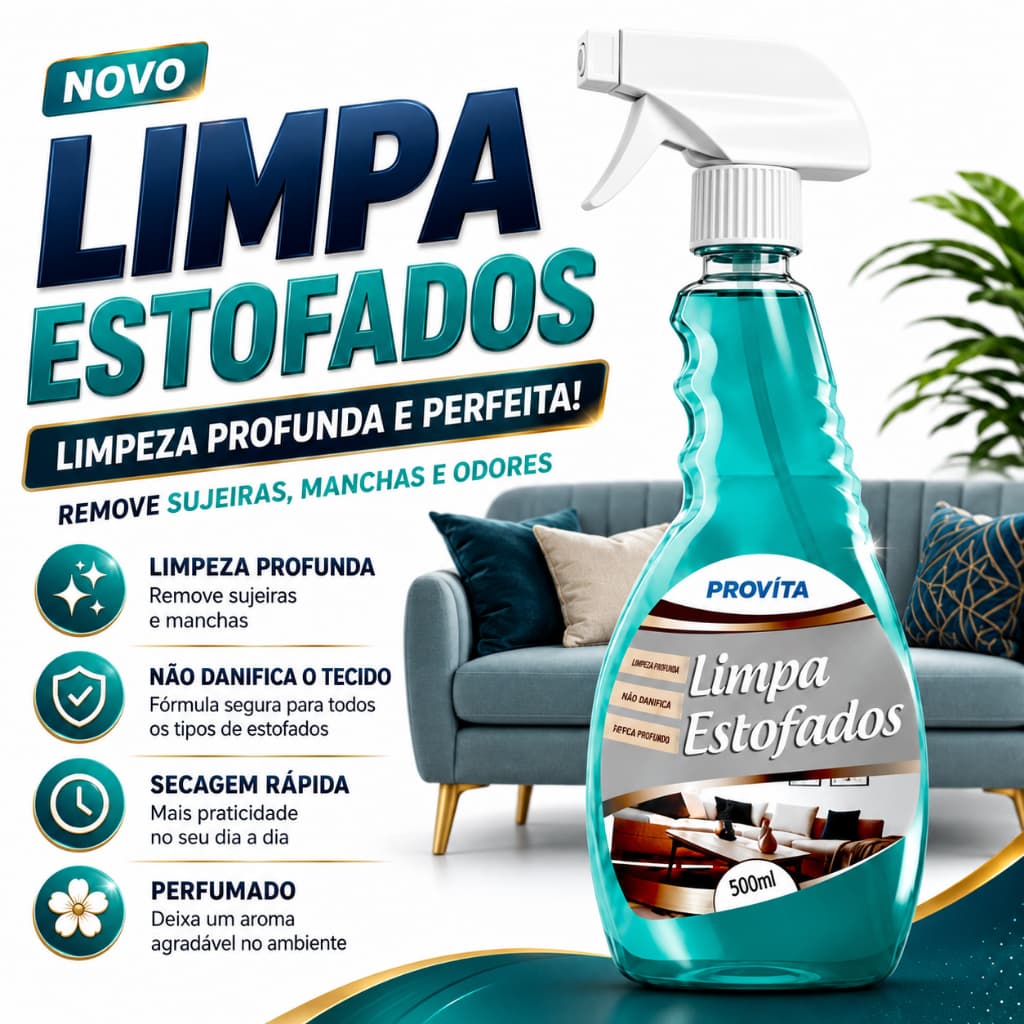 Kit 1 2 3 Limpa Estofados À Seco 500ml Spray  Espuma Premium Perfumado Sofá Banco Poltrona Limpeza Profunda