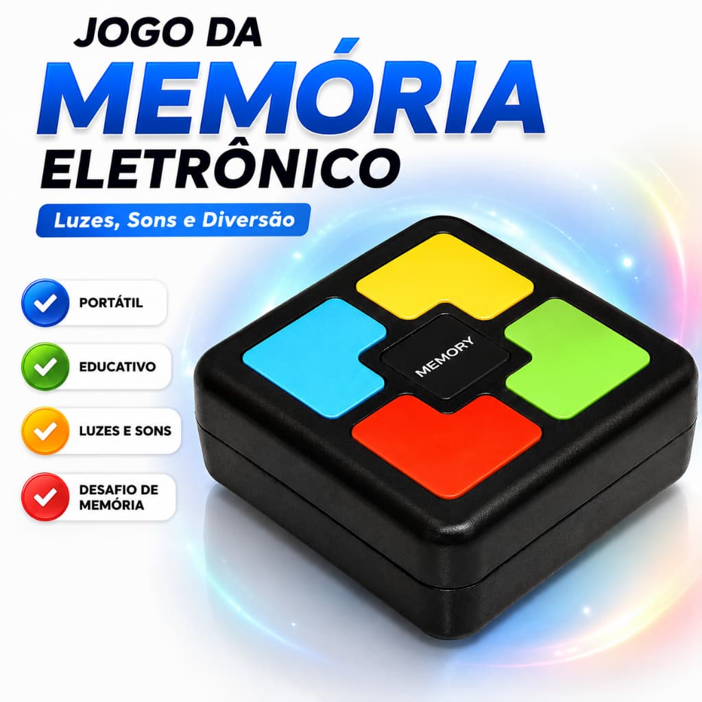 Brinquedo da Memória Eletrônico Jogo Com 4 Cores  Luzes e Sons Mini Portátil 5x5cm Educativovo