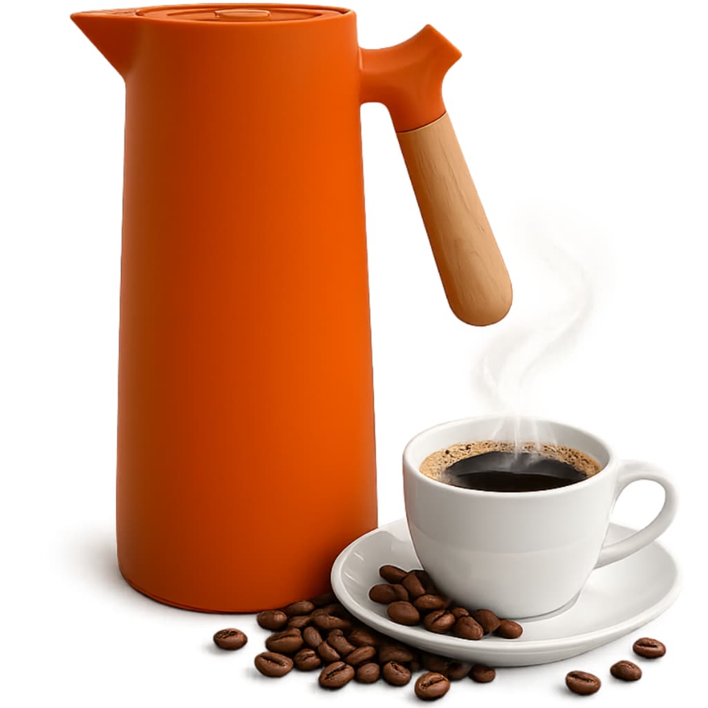 Garrafa Térmica Nórdica Wood Cabo de Bambu 1 Litro Laranja