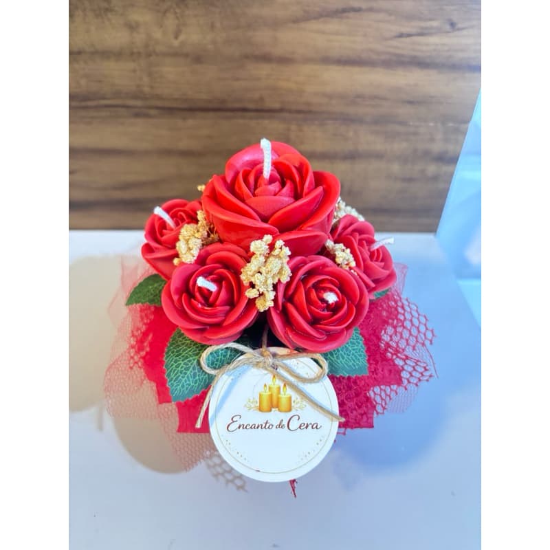 Mini Buquê de Velas Aromáticas – Dia dos namorados, Rosa Floral, Essência Premium, Presente, Decoração e Lembrancinha