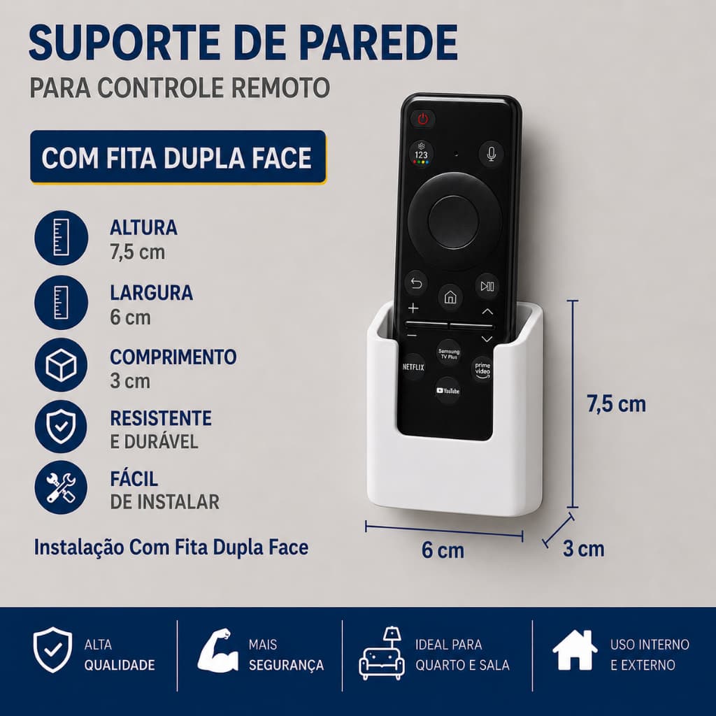 Suporte de Parede Para Controle Remoto Tv Universal Organizador Sala Quarto Moderno