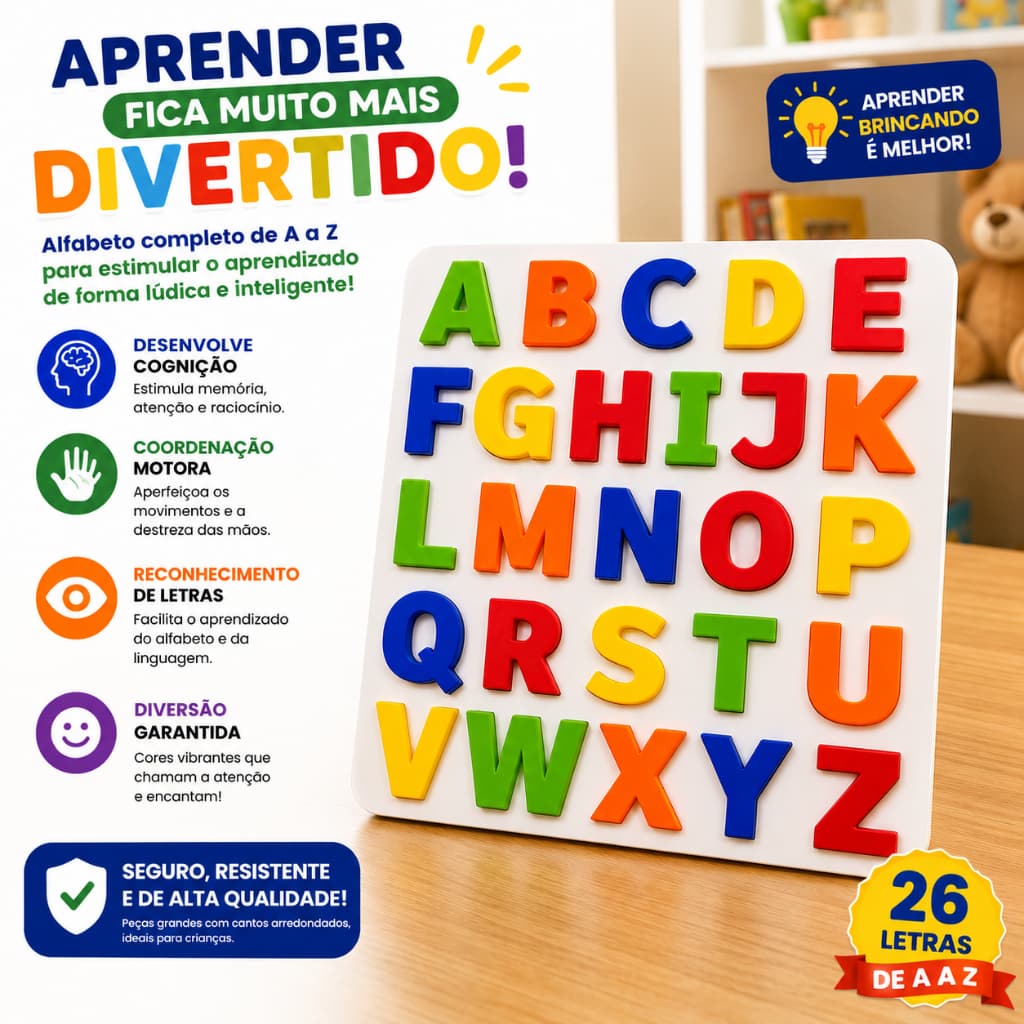 Tabuleiros Educativo Pedagógico Alfabeto Letras e Números Formas Geométricas