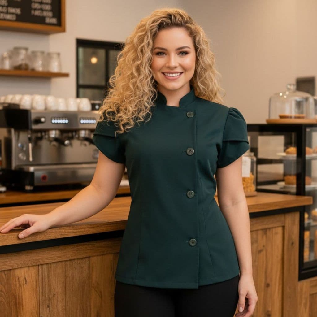 Dolma Chef Feminino Gabardine Leve Macio Manga Curta Uniforme Para Cozinheira