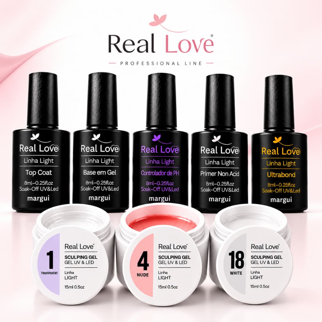 Kit Blindagem e Modelagem Real Love 8ml UV LED Sculping para Unhas em Gel