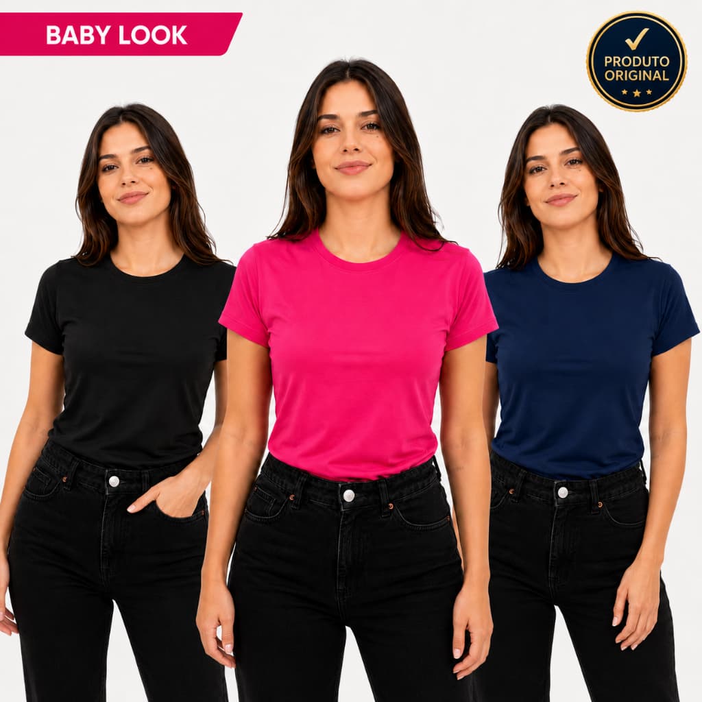 Blusa T-shirt Feminina Baby Look Camiseta Básica Lisa 100% Algodão para Dia a Dia e Uniforme