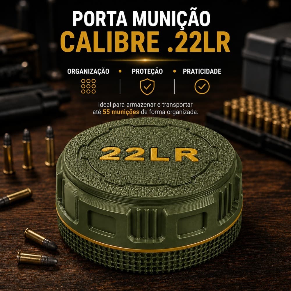 Caixa Estojo Porta Munição 22LR Verde Militar