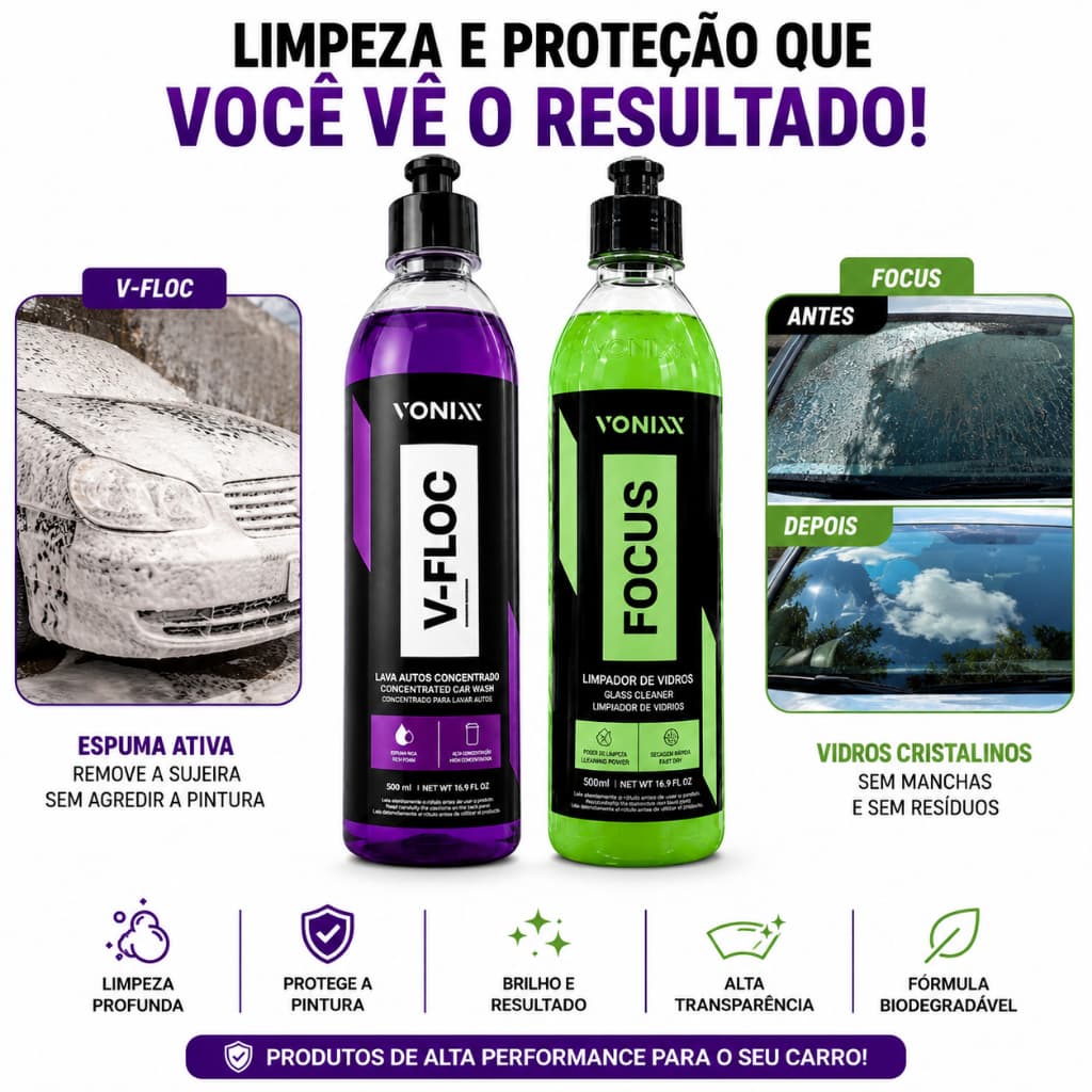 Focus removedor de marca d’água + V Floc Shampoo Neutro Vonixx