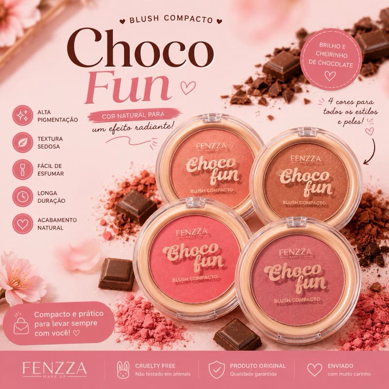 Blush Compacto Choco Fun Fenzza Original Acabamento Natural