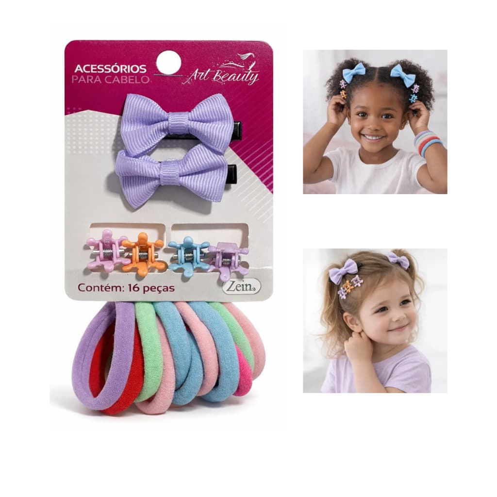 Prendedor de Cabelo Acessórios Elástico - Piranha - Presilha - Tic Tac - Xuxinha - Kit 16 peças Colorido