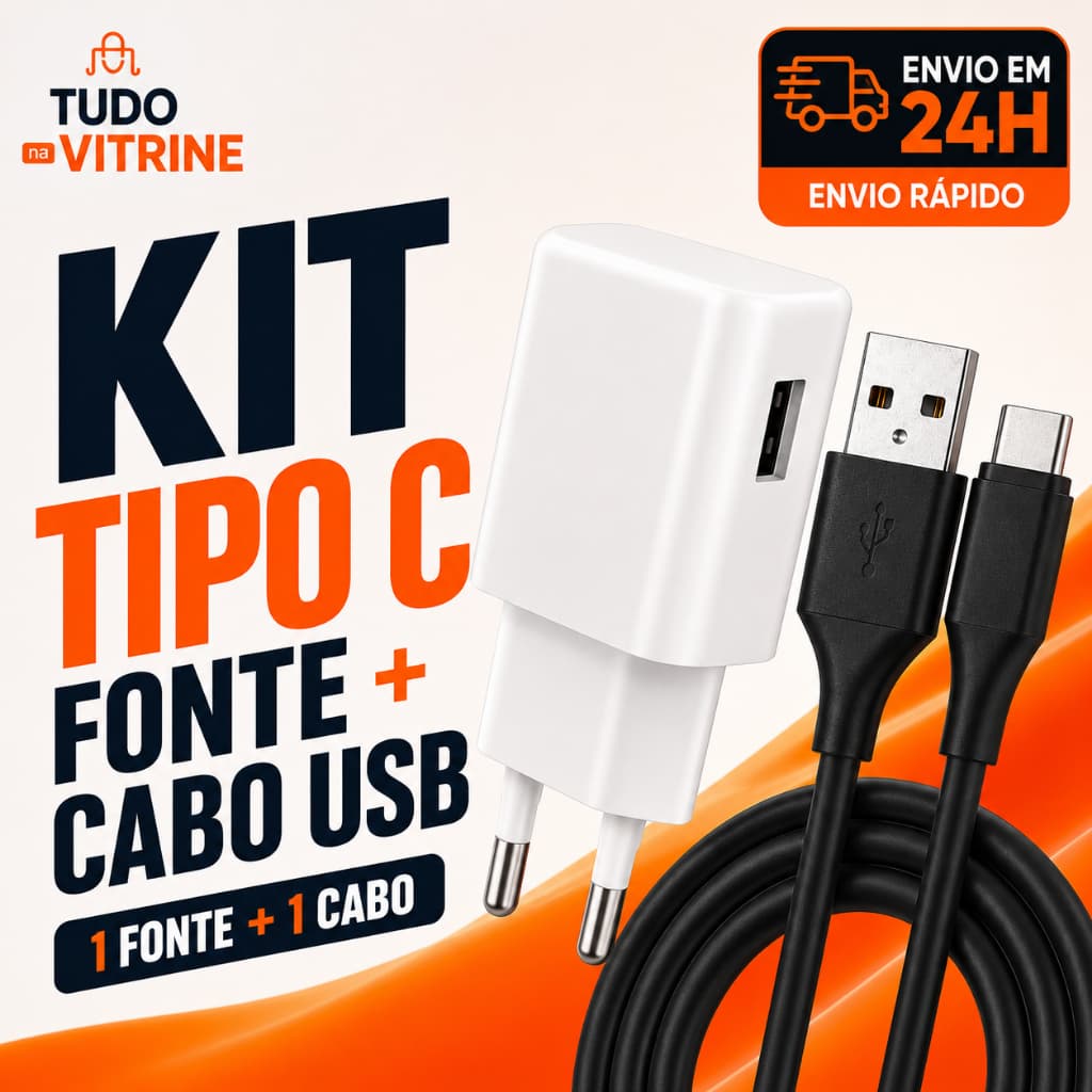 Kit Carregador Tipo C Fonte USB 3.1A + Cabo USB C 1 Metro Carregamento Rápido