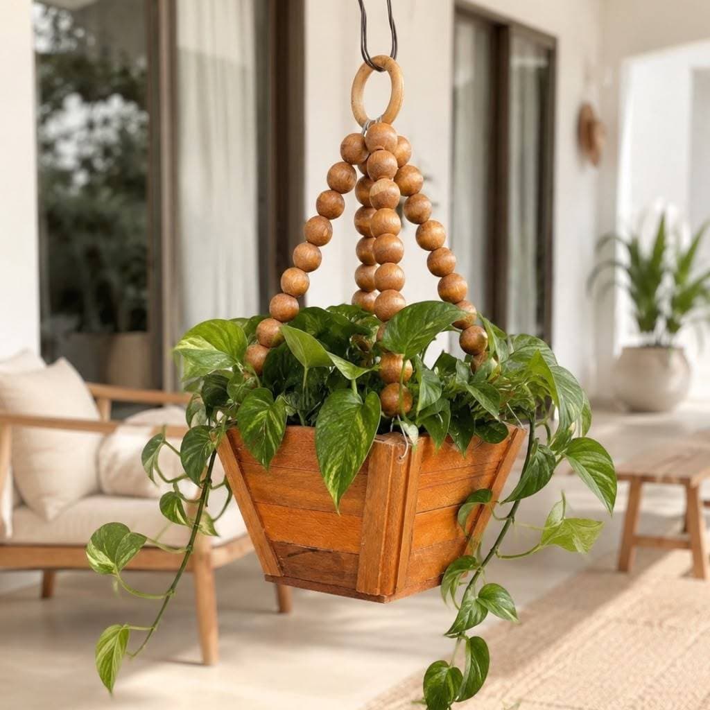Vaso Cachepot Suspenso Pendente De Madeira Pendente - Planta De Pendurar Suporte Decorativo Vasinho Casa Sala c/ Gancho