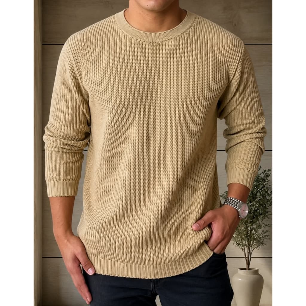 Sueter Masculino Lã Blusa de Frio de Tricô Manga Longa Estilo Moletom Básica Estilosa Casual