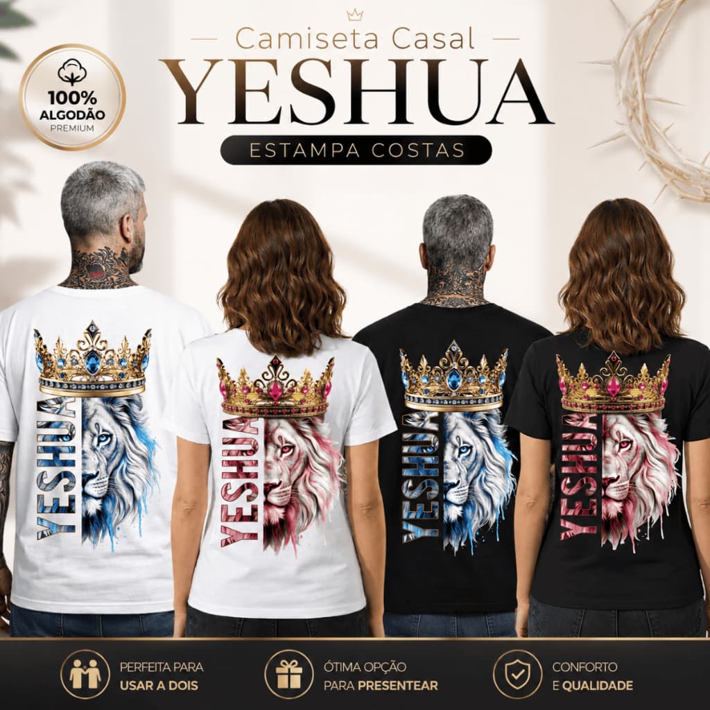 KIT 2 Camisetas Unissex Yeshua Camisa Casal Moda Evangelica Gospel 100% Algodão Casual