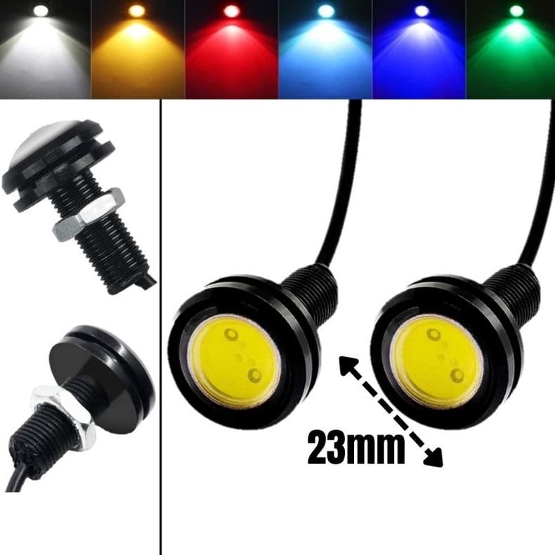 Par Olho de Gato Águia 23mm Led Parafuso Para Som Carro Caminhão Moto 12v (2pçs) Branco Amarelo Azul Vermelho