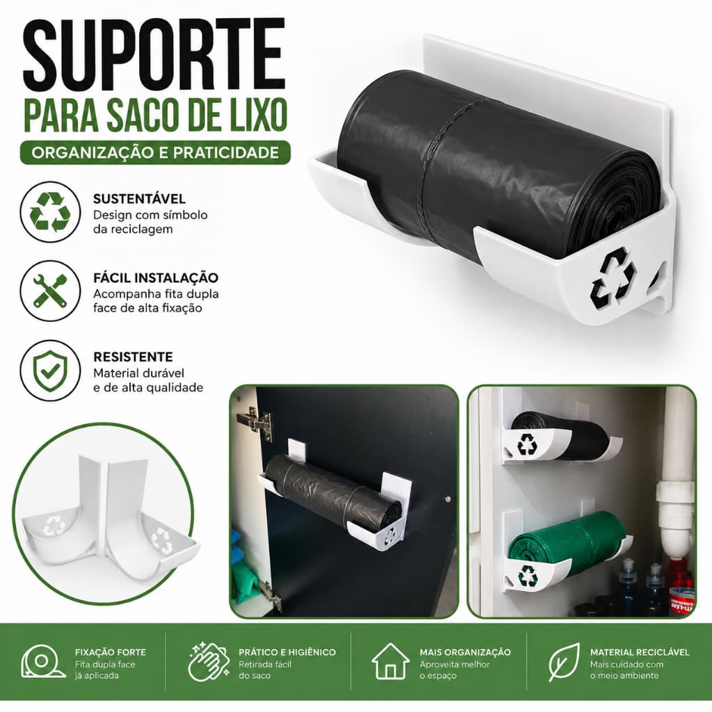 Kit Suporte para Sacos de Lixo ou Utensílios de Cozinha - Kit Com 1/2/3