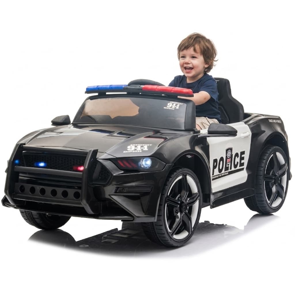 Carrinho Elétrico Infantil Policia Carro 12V Motorizado Luzes Som Passeio Controle Remoto Bivolt