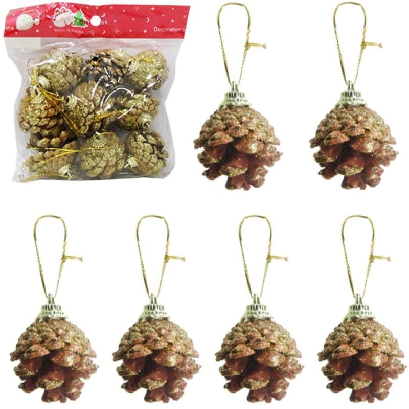 ENFEITE PINHA GLITTER DOURADA DE NATAL COM 9 PECAS 3CM