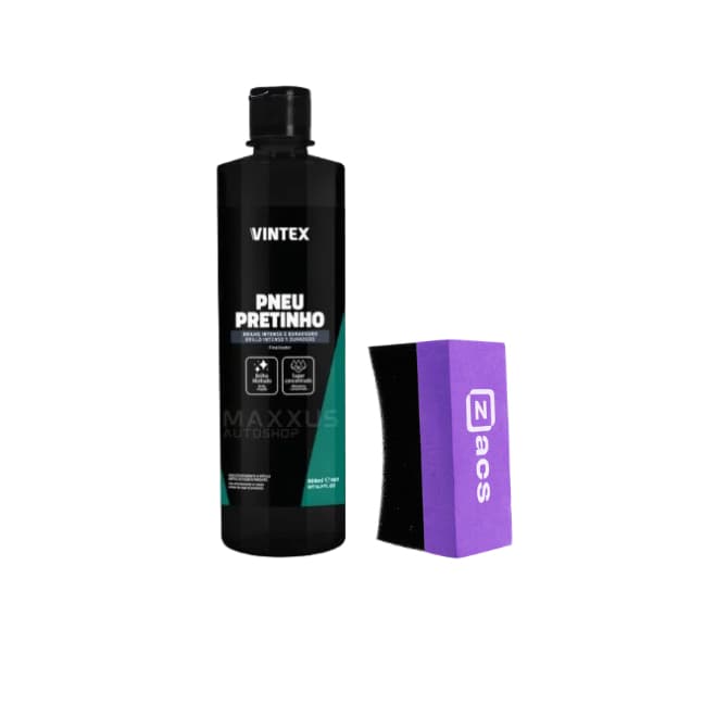 Kit Pneu Pretinho Vintex 500ml + Aplicador Esponja Zacs