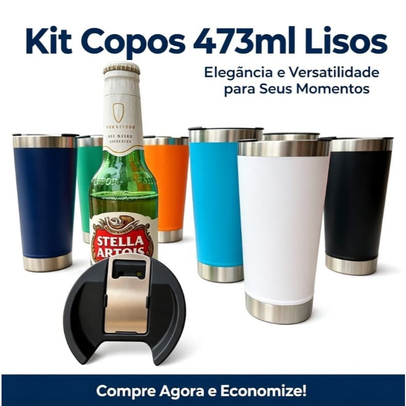 Copo Térmico Para Cerveja Chopp 473ML com tampa e abridor de garrafas perfeito para personalização