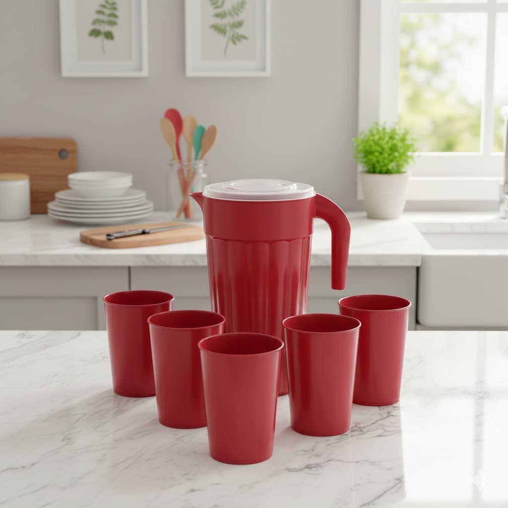 Jarra 2 Litros com 5 Copos Plástico Livre de BPA Resistente